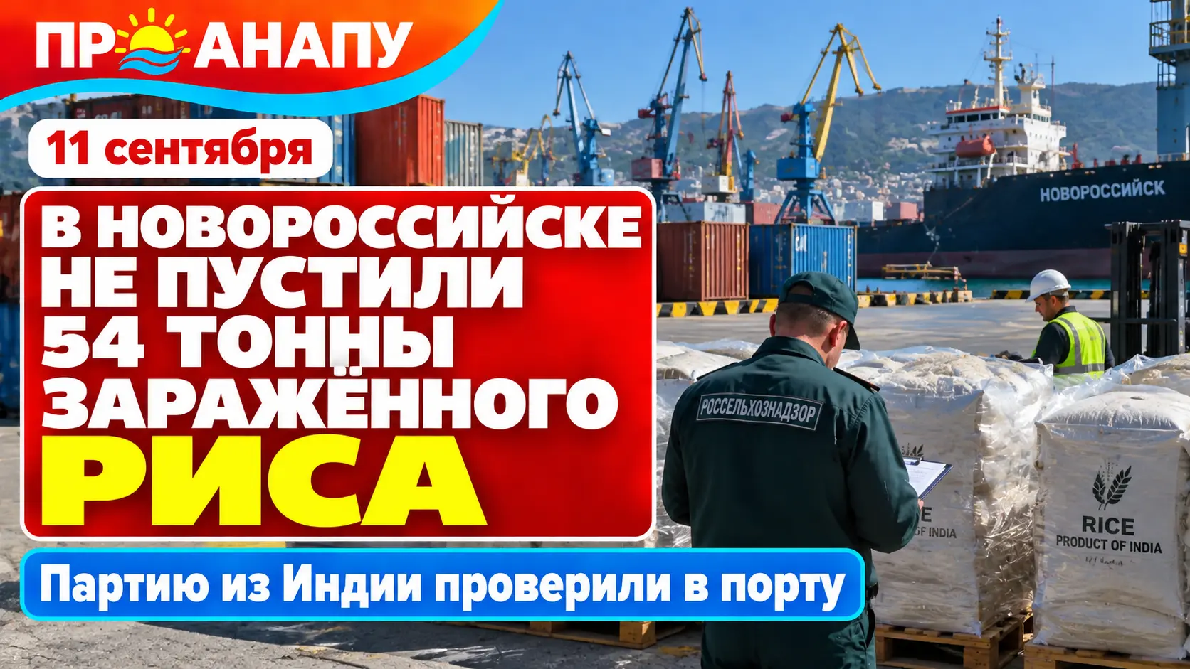 В Новороссийске не пустили в Россию 54 тонны заражённого риса из Индии